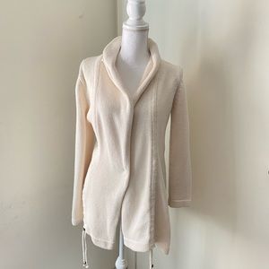 Pure Handknit adjustable hemline long soft cotton knit cardigan jacket